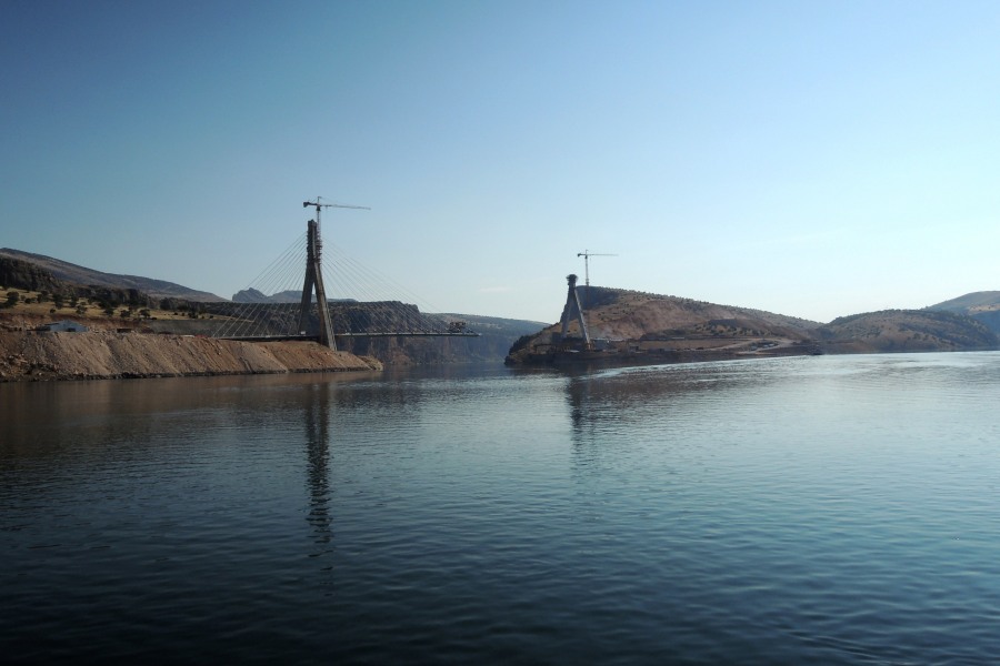 bridge under construction on the river Euphratess